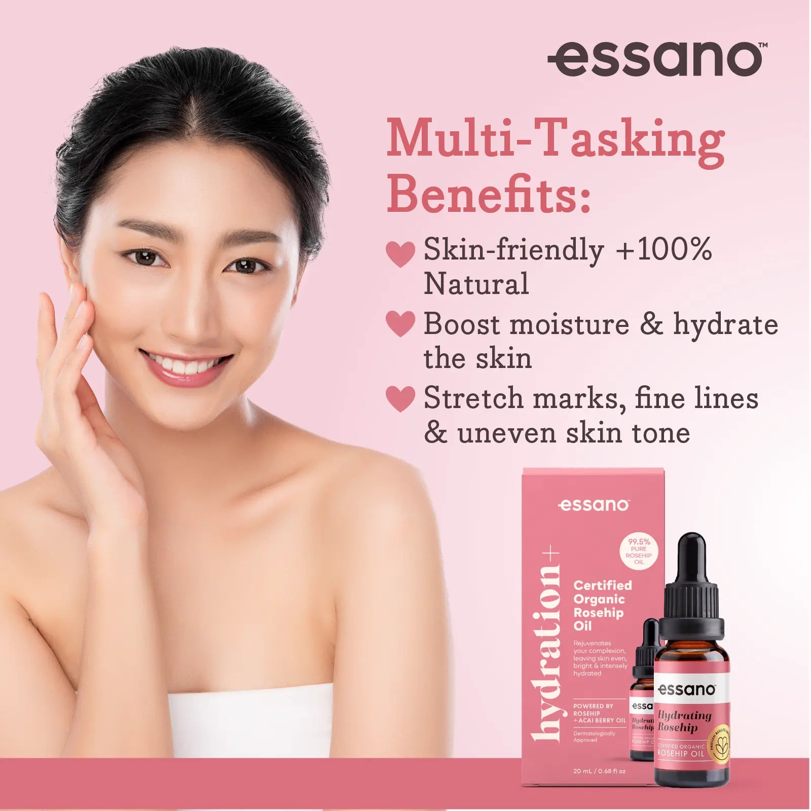 Hydration+ Certified Organic Rosehip Oil 20ml - Essano Singapore-Benefits-2
