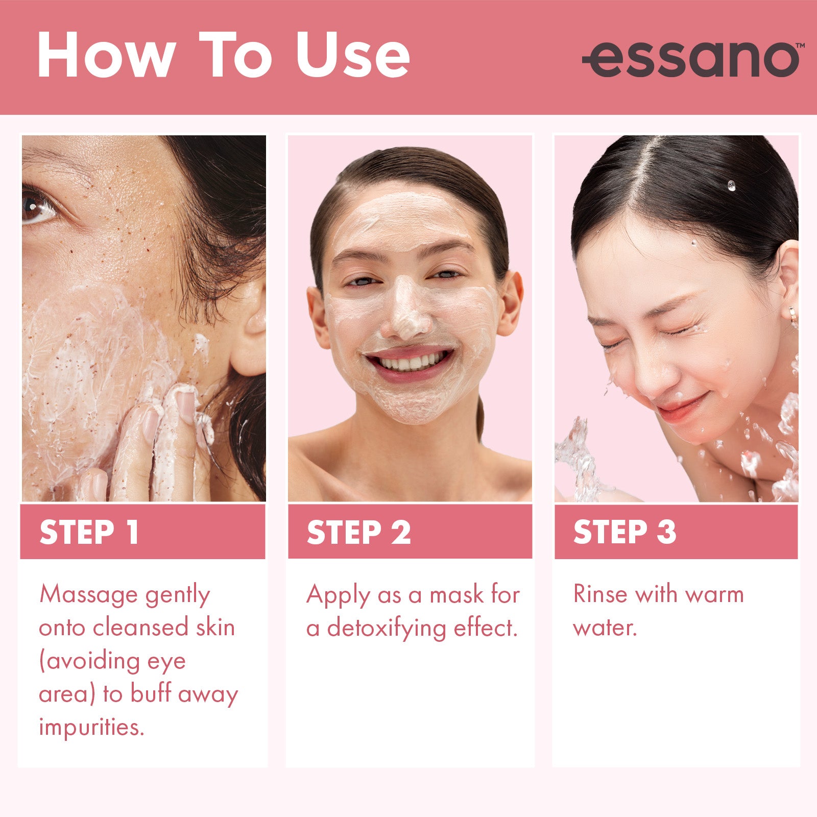 Hydration+ Pink Clay Exfoliator 100ml - Essano Singapore- How-To-Use